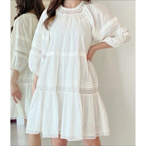 THE GREAT Dress Women’s Large The Short Nightingale Mini White Peasant Farmhouse - Picture 3 of 16